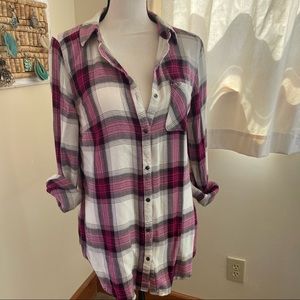 Maurices Pink & Black Plaid Button Down - Size L